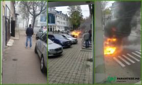 FOTO/VIDEO: Incendiu puternic în centrul capitalei. Un automobil a ars ca o torță